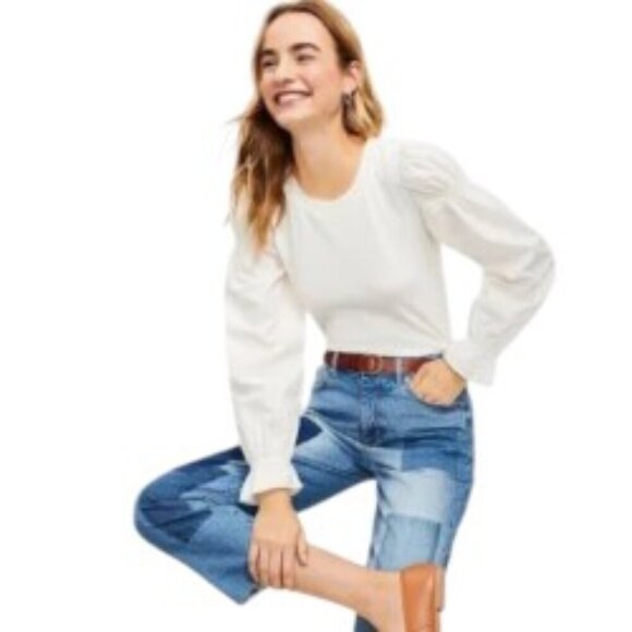 NWT Loft Ruffle Cuff Mixed Media Top XSmall - Picture 1 of 6